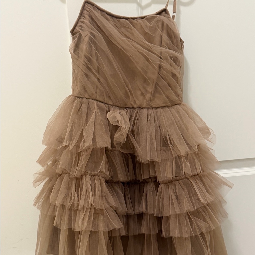 Lace&Beads tiered hem mini dress in mink (New)